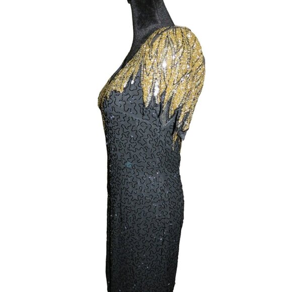 BLACK TIE Vintage Stunningly Embellished Beaded & Sequined 100% Silk Black Tie D - Picture 4 of 10